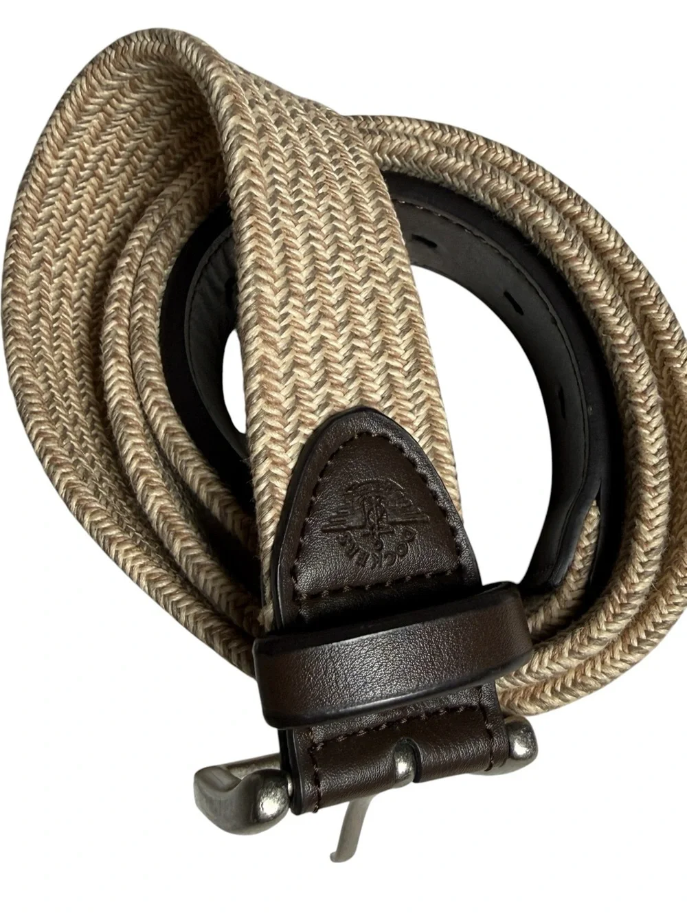Dockers Mens Belt Braided Stretch Silver Square Buckle 42/44 XL Classic Casual